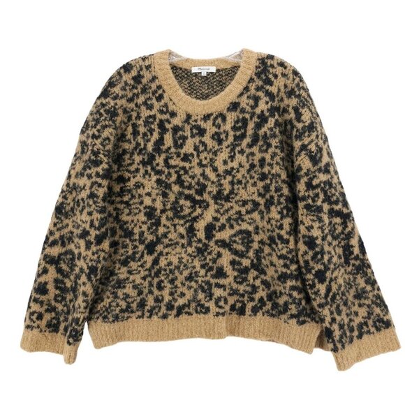 MADEWELL Alpaca Merino Wool Leopard Print Sweater Fuzzy Boxy Oversized SMALL - Picture 1 of 8